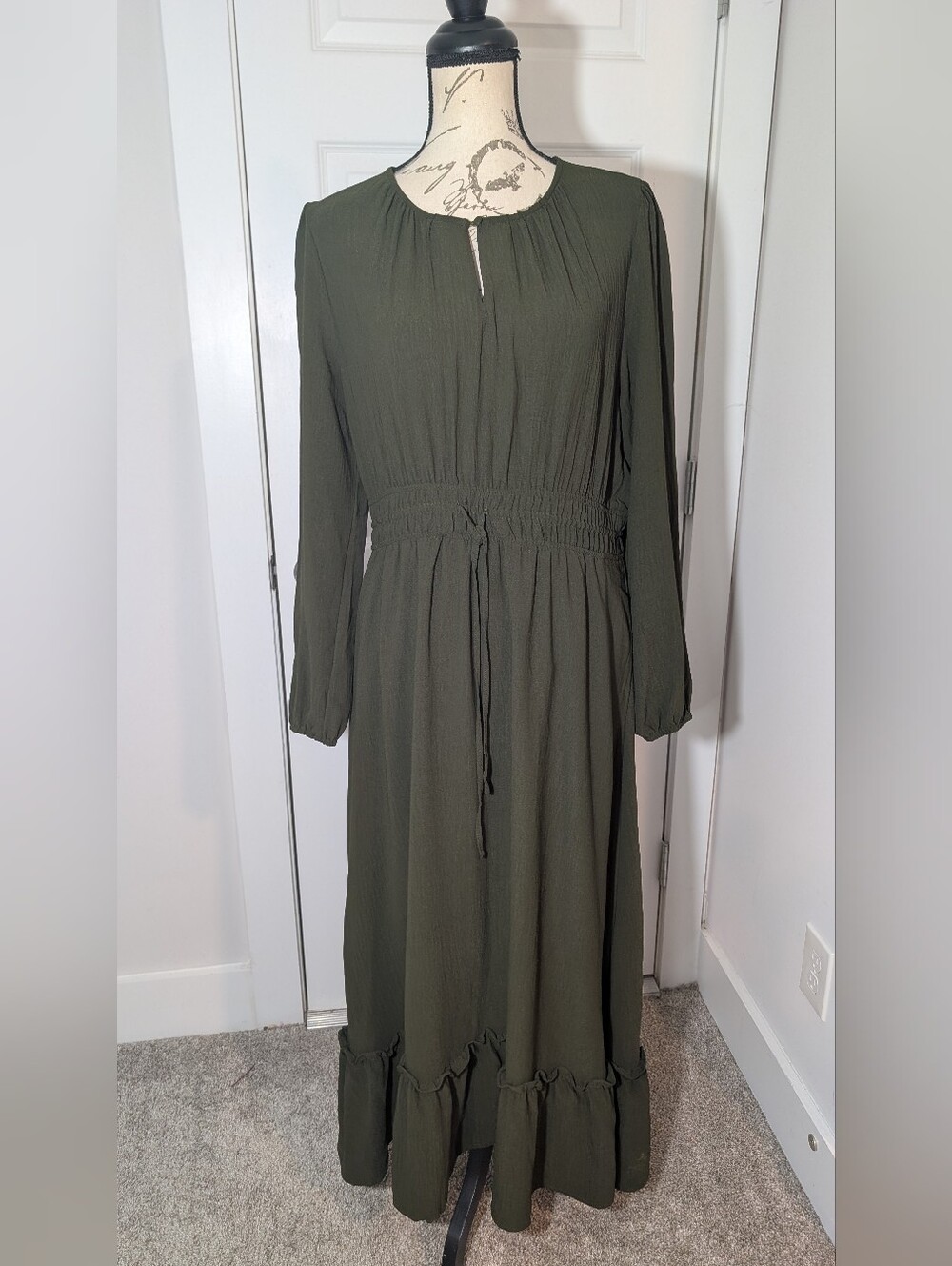 Grace Karin Olive Green Long Sleeve Maxi Dress Size L